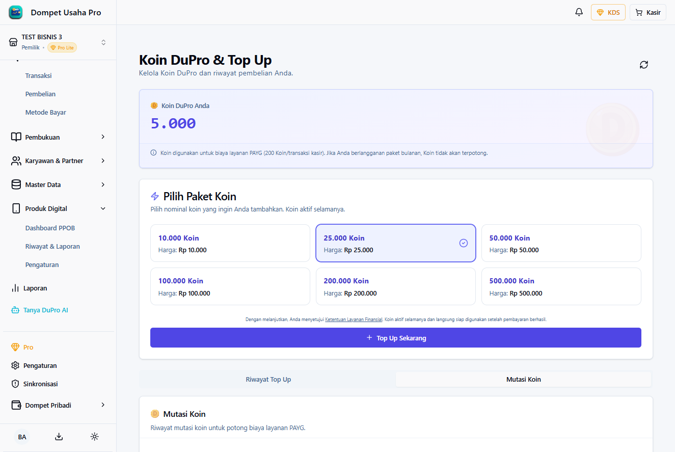 Menu Top-Up Koin